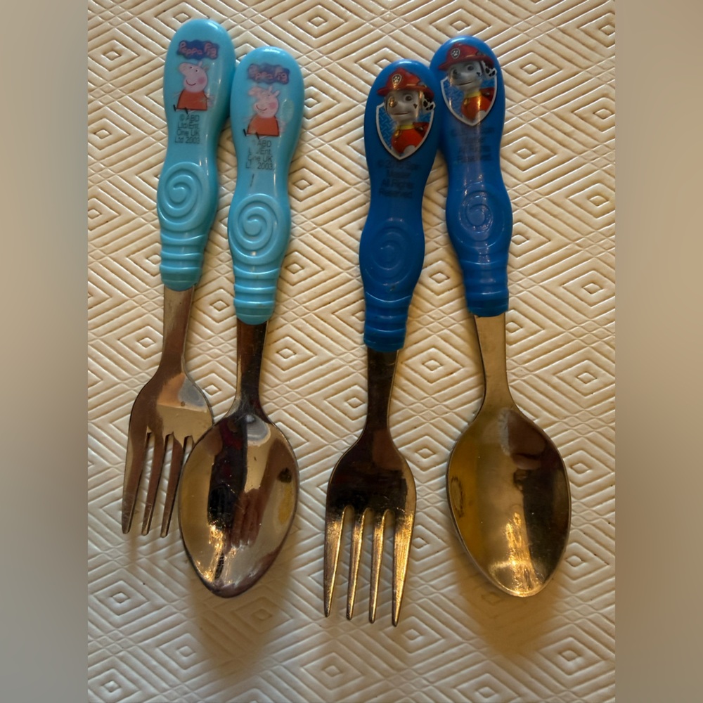 Nick jr Peppa Pig & Paw Patrol Marshall medal Kids Fork & Spoon Utensils